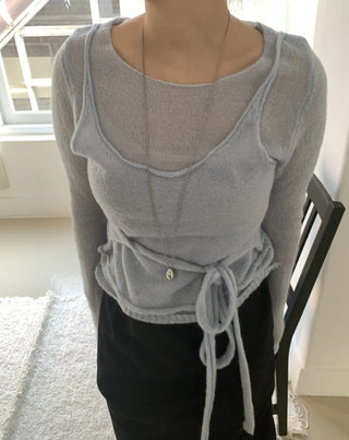Delicate Fit Puff Sleeve Wrap Strap Slim Fit Knit