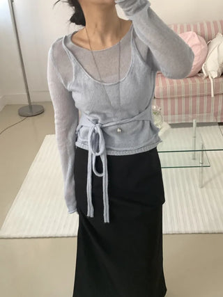 Delicate Fit Puff Sleeve Wrap Strap Slim Fit Knit