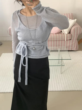 Delicate Fit Puff Sleeve Wrap Strap Slim Fit Knit
