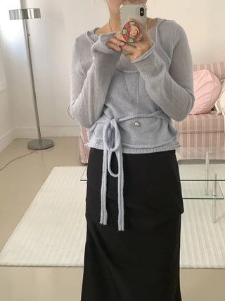Delicate Fit Puff Sleeve Wrap Strap Slim Fit Knit