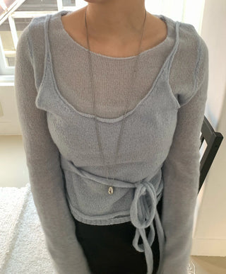 Delicate Fit Puff Sleeve Wrap Strap Slim Fit Knit