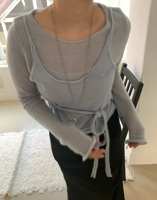 Delicate Fit Puff Sleeve Wrap Strap Slim Fit Knit