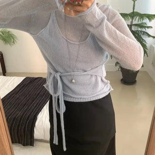 Delicate Fit Puff Sleeve Wrap Strap Slim Fit Knit