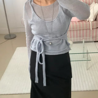 Delicate Fit Puff Sleeve Wrap Strap Slim Fit Knit