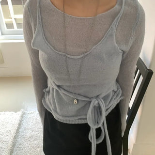 Delicate Fit Puff Sleeve Wrap Strap Slim Fit Knit