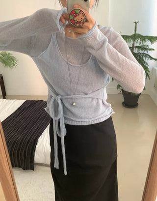 Delicate Fit Puff Sleeve Wrap Strap Slim Fit Knit