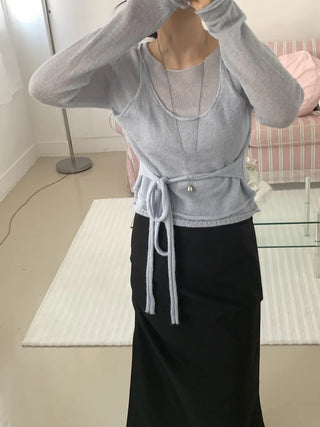 Delicate Fit Puff Sleeve Wrap Strap Slim Fit Knit