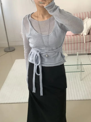 Delicate Fit Puff Sleeve Wrap Strap Slim Fit Knit