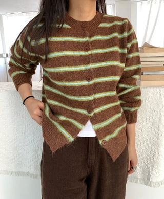 Retro Stripe Oversized Button Cardigan Knit Set