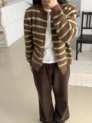 Retro Stripe Oversized Button Cardigan Knit Set