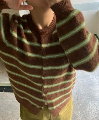 Retro Stripe Oversized Button Cardigan Knit Set