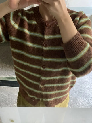 Retro Stripe Oversized Button Cardigan Knit Set