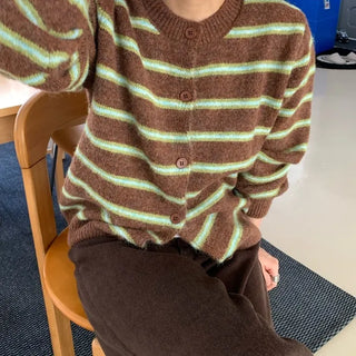 Retro Stripe Oversized Button Cardigan Knit Set