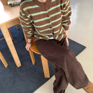 Retro Stripe Oversized Button Cardigan Knit Set
