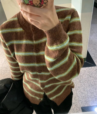 Retro Stripe Oversized Button Cardigan Knit Set
