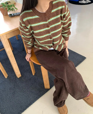 Retro Stripe Oversized Button Cardigan Knit Set