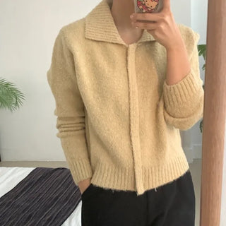 Cozy Fit Angora Collar Crop Zip-Up Knit