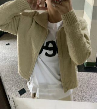 Cozy Fit Angora Collar Crop Zip-Up Knit