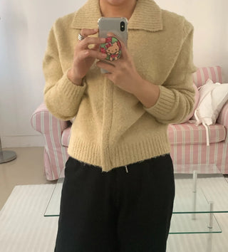 Cozy Fit Angora Collar Crop Zip-Up Knit