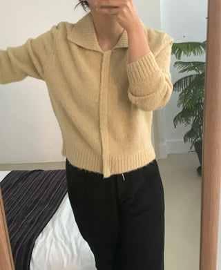 Cozy Fit Angora Collar Crop Zip-Up Knit