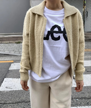 Cozy Fit Angora Collar Crop Zip-Up Knit