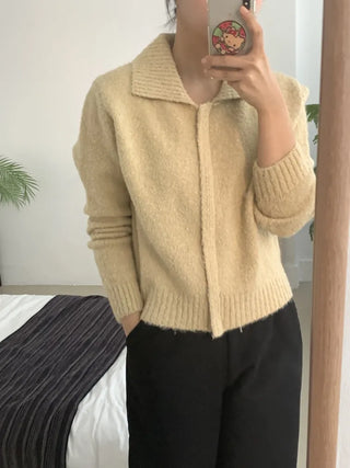 Cozy Fit Angora Collar Crop Zip-Up Knit