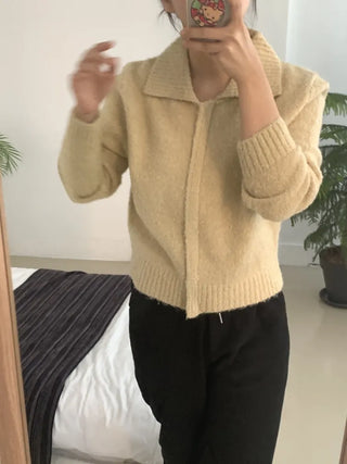 Cozy Fit Angora Collar Crop Zip-Up Knit