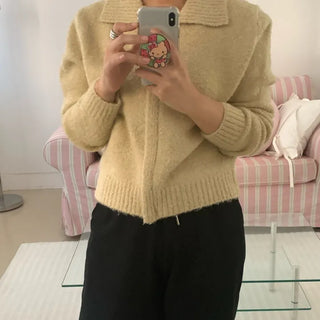 Cozy Fit Angora Collar Crop Zip-Up Knit