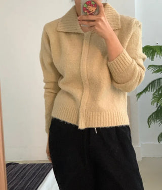 Cozy Fit Angora Collar Crop Zip-Up Knit
