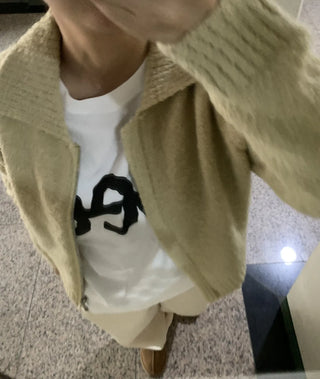 Cozy Fit Angora Collar Crop Zip-Up Knit