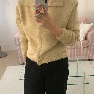 Cozy Fit Angora Collar Crop Zip-Up Knit