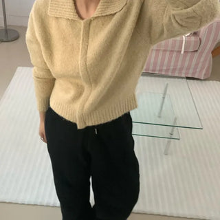 Cozy Fit Angora Collar Crop Zip-Up Knit