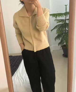 Cozy Fit Angora Collar Crop Zip-Up Knit