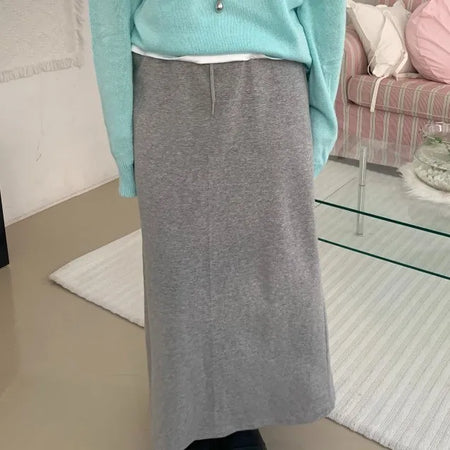 Soft Cozy Cotton High-Waisted Straight Long Skirt