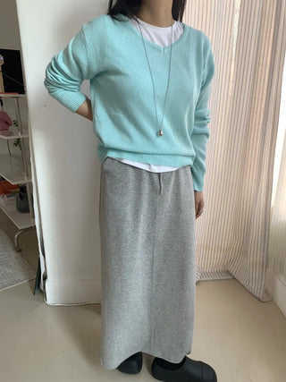 Soft Cozy Cotton High-Waisted Straight Long Skirt