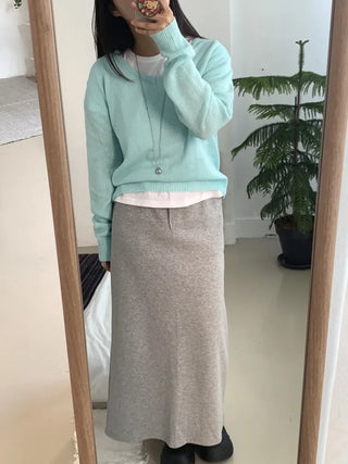 Soft Cozy Cotton High-Waisted Straight Long Skirt