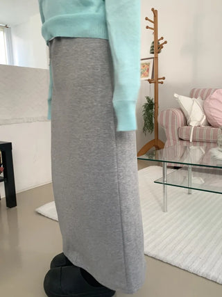 Soft Cozy Cotton High-Waisted Straight Long Skirt
