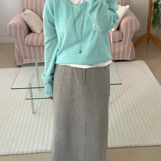 Soft Cozy Cotton High-Waisted Straight Long Skirt