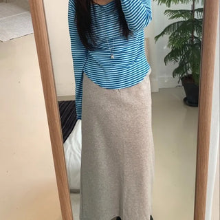 Soft Cozy Cotton High-Waisted Straight Long Skirt