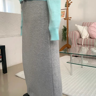 Soft Cozy Cotton High-Waisted Straight Long Skirt
