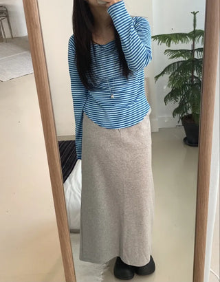 Soft Cozy Cotton High-Waisted Straight Long Skirt