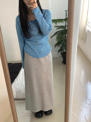 Soft Cozy Cotton High-Waisted Straight Long Skirt