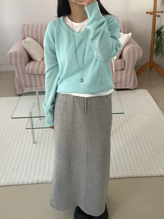 Soft Cozy Cotton High-Waisted Straight Long Skirt