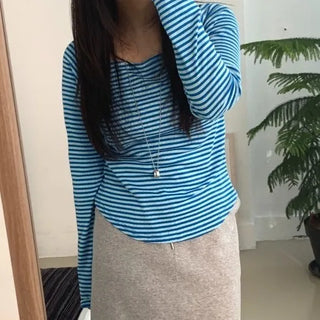 Marine Stripe V-Neck Slim Fit Long Sleeve T-Shirt