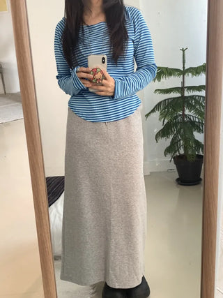 Marine Stripe V-Neck Slim Fit Long Sleeve T-Shirt