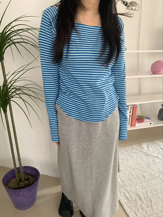 Marine Stripe V-Neck Slim Fit Long Sleeve T-Shirt