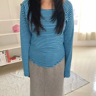 Marine Stripe V-Neck Slim Fit Long Sleeve T-Shirt