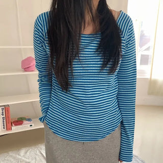Marine Stripe V-Neck Slim Fit Long Sleeve T-Shirt
