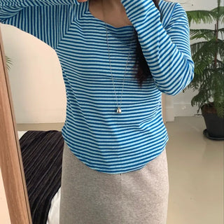 Marine Stripe V-Neck Slim Fit Long Sleeve T-Shirt