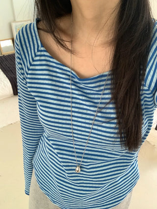 Marine Stripe V-Neck Slim Fit Long Sleeve T-Shirt